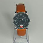 orologio Gianni Bulgari Enigma 115203s di secondo polso con quadrante nero e numeri arabi bianchi.