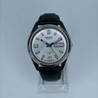 Orologio vintage Seiko anni 80 Automatic 6309-8010 con quadrante argento e cinturino in pelle nera